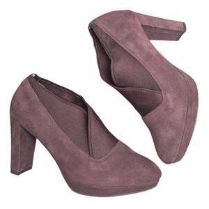 Clarks Narrative Kendra Mix Aubergine suede stretch shootie bootie heels 7.5